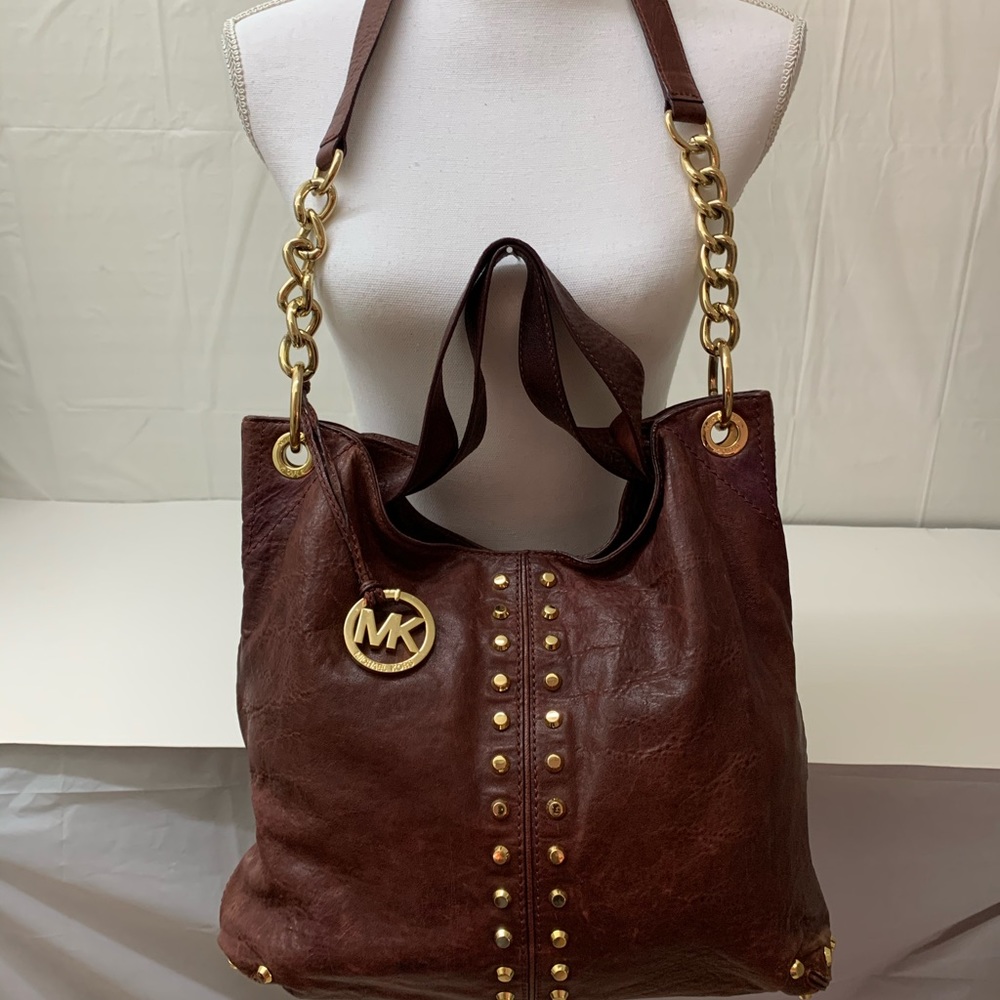 Michael Kors studded burgundy satchel/shoulder bag - Picture 1 of 8